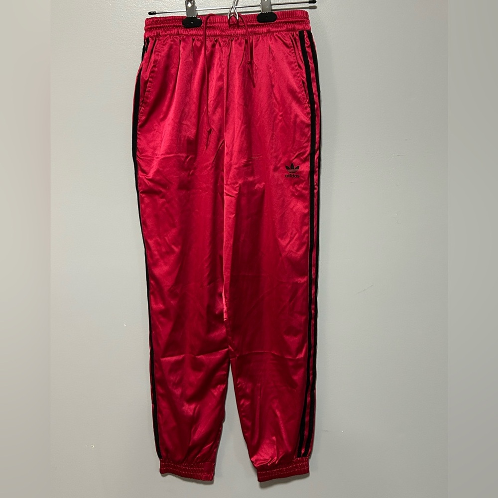 HOT PINK adidas shiny satin track pants